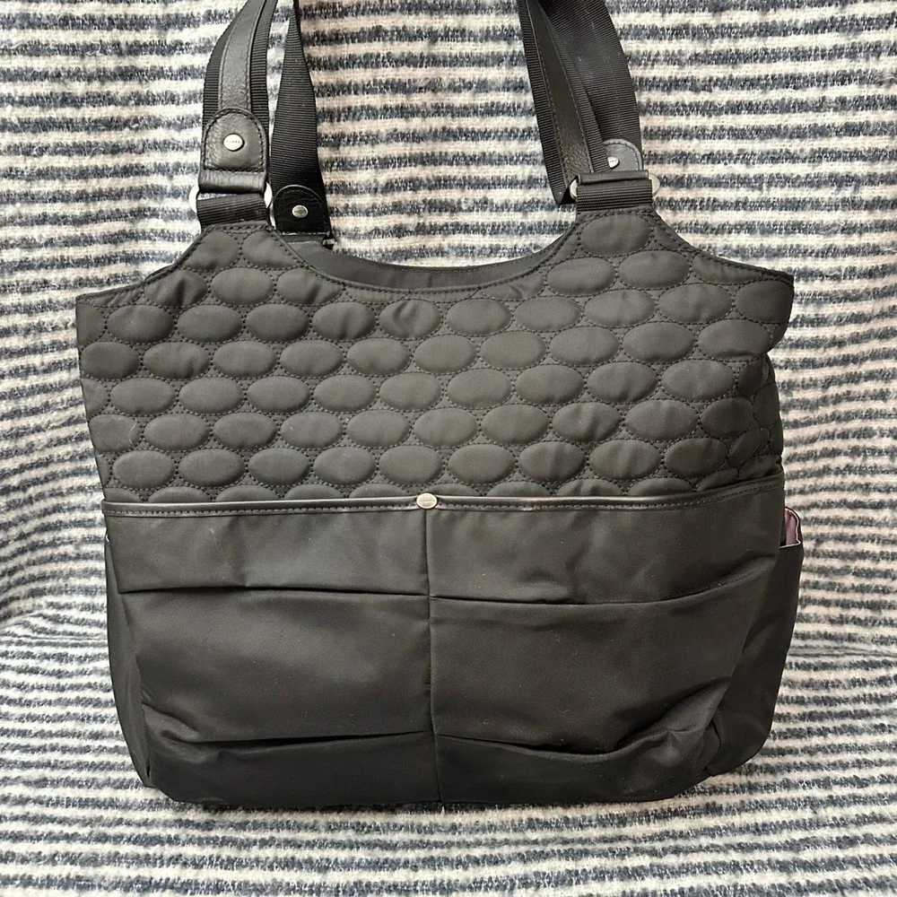 Mosey‎ Life Quilted Black Large Diaper Tote Shoulder Bag Zip Multicompartment